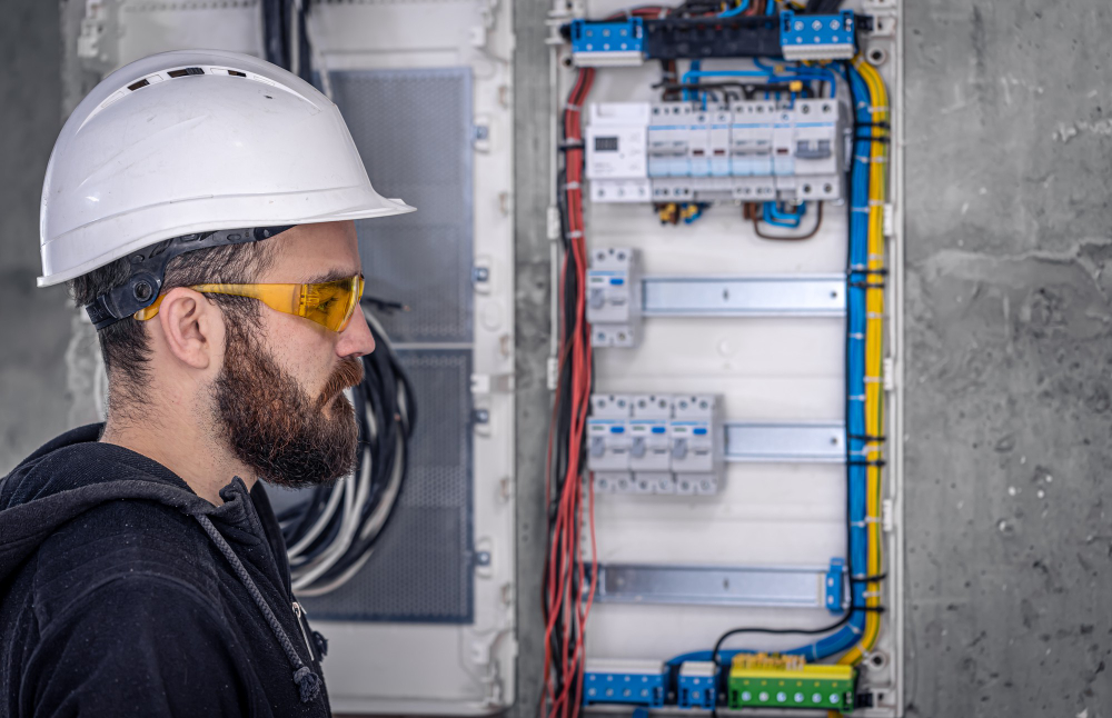 Electrician testing a fuse board in Málaga